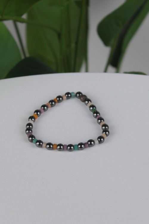 6 mm Hakiki Hematit Doğal Taş Bileklik – Renkli Doğal Taş Detaylı, Enerji Veren Şık ve Modern Unisex Bileklik-2