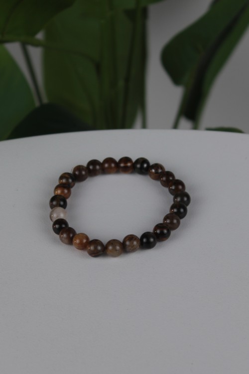 8 mm Doğal Akik Taşı Bileklik – Elastik Yapılı, Gümüş Renkli Metal Detaylı ve Enerji Veren Şık Kadın/Erkek Aksesuar-1