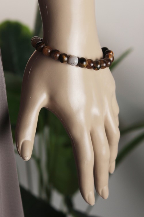 8 mm Doğal Akik Taşı Bileklik – Elastik Yapılı, Gümüş Renkli Metal Detaylı ve Enerji Veren Şık Kadın/Erkek Aksesuar-1