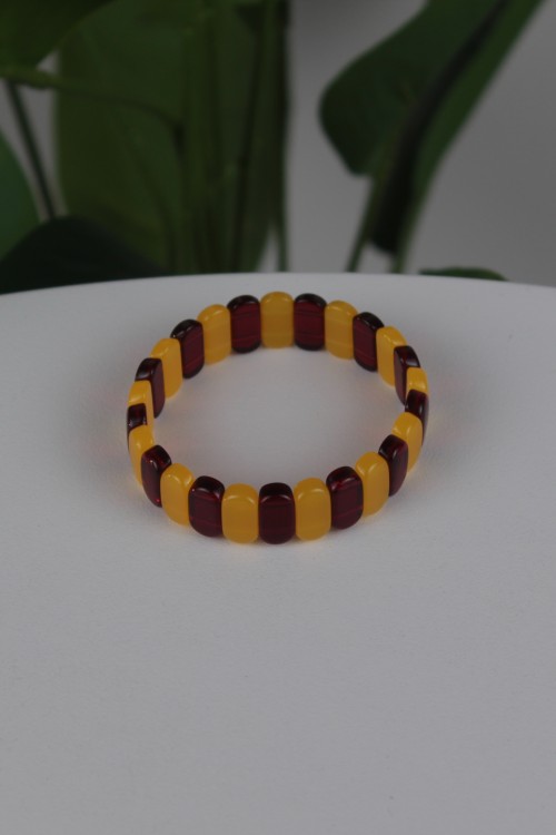 Beyrut Kehribar İmitasyon Bileklik – Arpa Kesim, Çift Renkli Tasarım ve Esnek Yapılı Şık Aksesuar