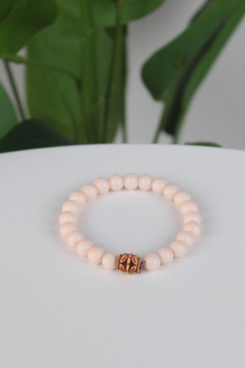 8 mm Ottoman Cam Bileklik – Pudra Pembe Tonlu, Özel Motifli Ara Aparatlı ve Esnek Yapılı Şık Aksesuar