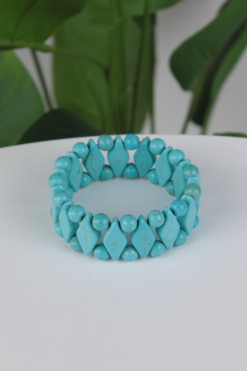 Rolex Model Firuze Doğal Taş Bileklik – Turkuaz Renkli, Geometrik Kesim ve Çift Sıralı Estetik Enerji Aksesuarı