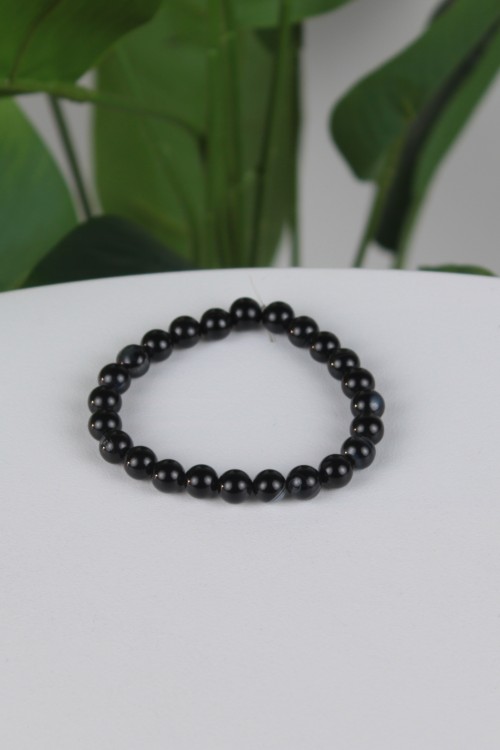 8 mm Siyah Akik Doğal Taş Bileklik – Parlak Dokulu, Asil Siyah Tonları ve Esnek Yapılı Şık Enerji Aksesuarı