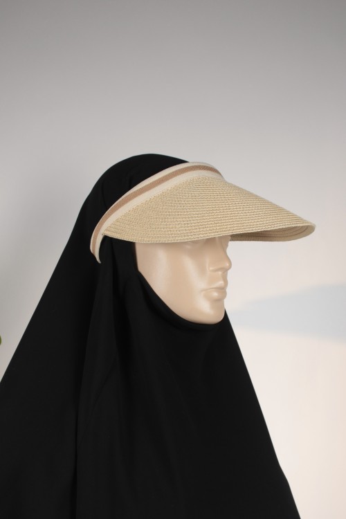 Krem Vizörlü Hasır Şapka – Siperlikli Tasarım, Esnek Bantlı ve Güneş Korumalı Kadın Hasır Vizör