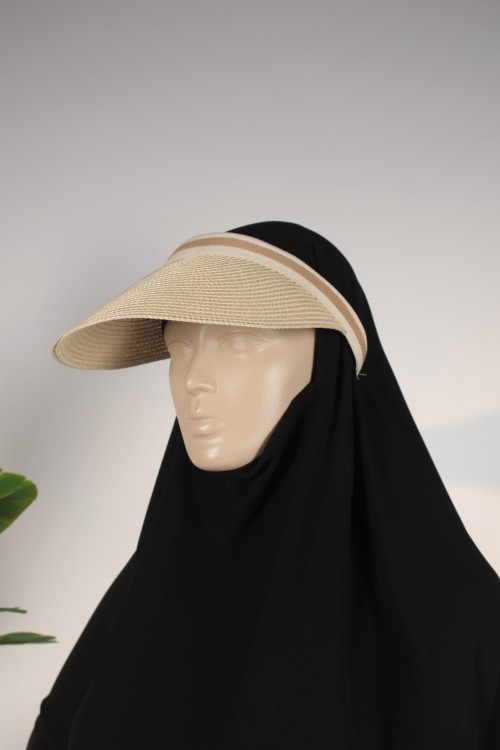 Krem Vizörlü Hasır Şapka – Siperlikli Tasarım, Esnek Bantlı ve Güneş Korumalı Kadın Hasır Vizör