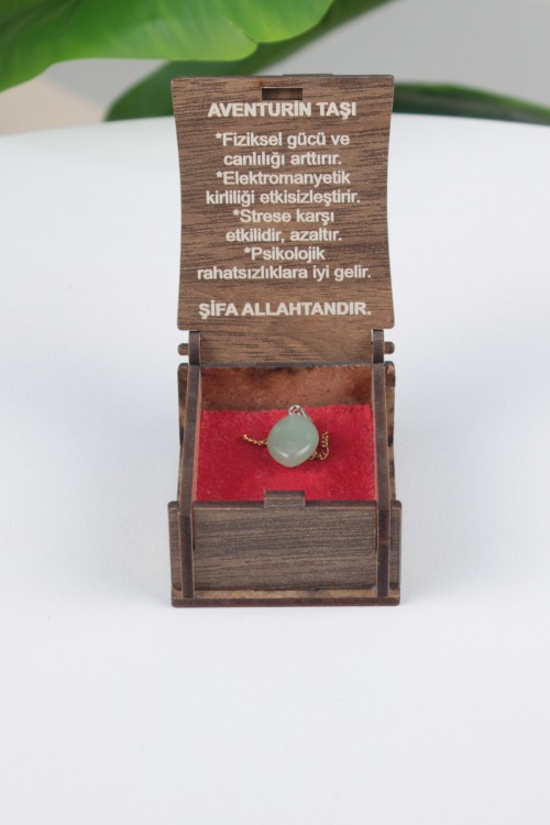 Aventurin Taşı -1 Özel Ahşap Kutulu Doğal Taş Kolye Koleksiyonu – Hakiki Şifalı Taşlar, Bilgi Kartlı ve Hediye Konseptli Tasarım Kolyeler