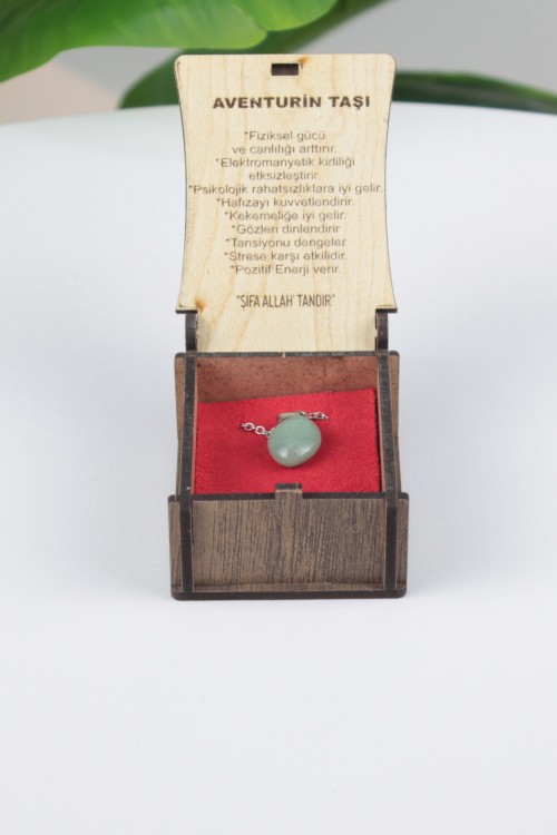 Aventurin Taşı -4 Özel Ahşap Kutulu Doğal Taş Kolye Koleksiyonu – Hakiki Şifalı Taşlar, Bilgi Kartlı ve Hediye Konseptli Tasarım Kolyeler