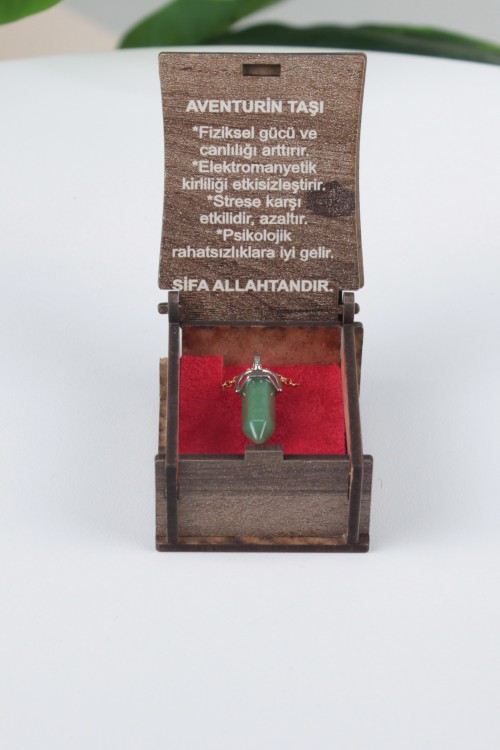 Aventurin Taşı -5 Özel Ahşap Kutulu Doğal Taş Kolye Koleksiyonu – Hakiki Şifalı Taşlar, Bilgi Kartlı ve Hediye Konseptli Tasarım Kolyeler