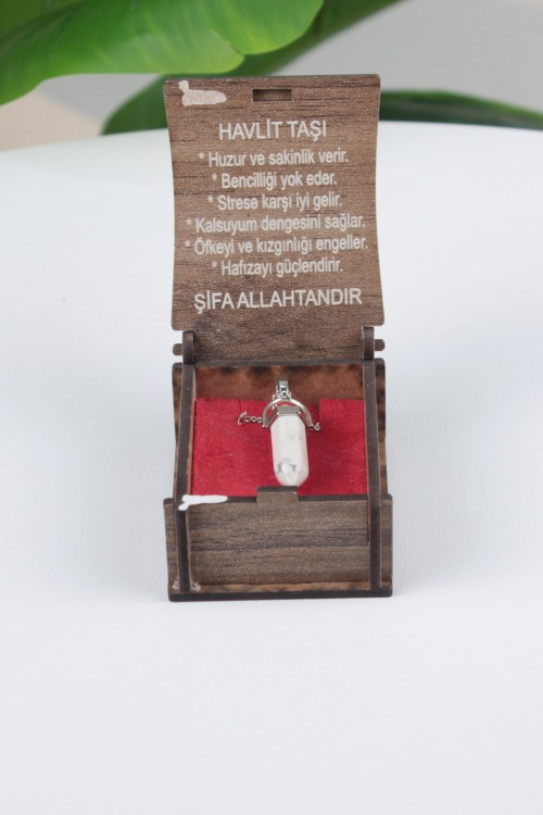 Havlit  Taşı Özel Ahşap Kutulu Doğal Taş Kolye Koleksiyonu – Hakiki Şifalı Taşlar, Bilgi Kartlı ve Hediye Konseptli Tasarım Kolyeler