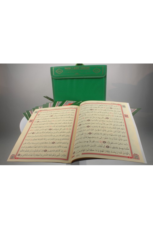 Yeşil Cami Boy Cüzlü Kur'an-ı Kerim Seti – 30 Cüz, Şamua Kağıt, Özel Çantalı ve Bilgisayar Hatlı Mukabele Seti