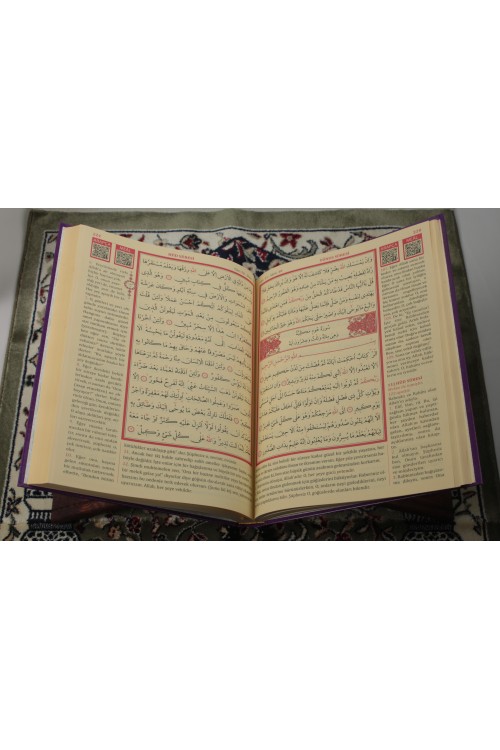 Mor Rahle Boy Kur'an-ı Kerim – Lüks Termoteri Ciltli, Türkçe Mealli, Okunuşlu ve Bilgisayar Hatlı Büyük Boy İbadet Rehberi