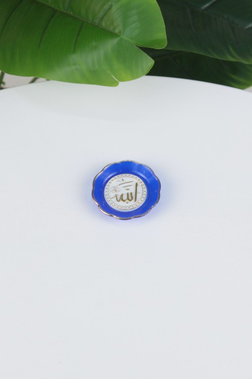 Mavi Küçük Boy Ayetli Magnet – Altın Yaldızlı ve Çiçek Formlu Şık Manevi Magnet