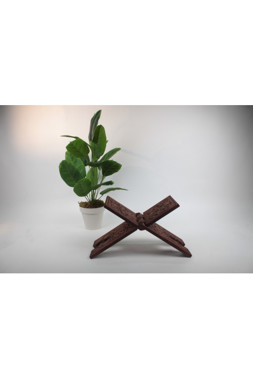 Küçük 55 cm Çam Oyması Rahle – Geleneksel Selçuklu Motifli, Katlanabilir Ahşap Kitap ve Kur'an Okuma Standı