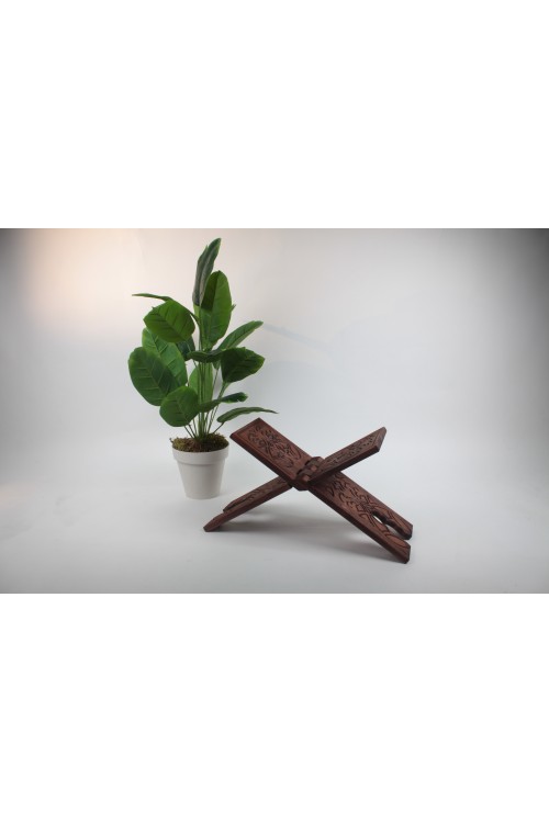 Küçük 55 cm Çam Oyması Rahle – Geleneksel Selçuklu Motifli, Katlanabilir Ahşap Kitap ve Kur'an Okuma Standı