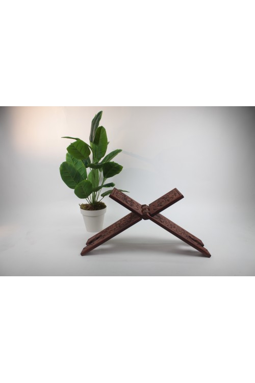 Orta 65 cm Çam Oyması Rahle – Geleneksel Selçuklu Motifli, Katlanabilir Ahşap Kitap Okuma Standı