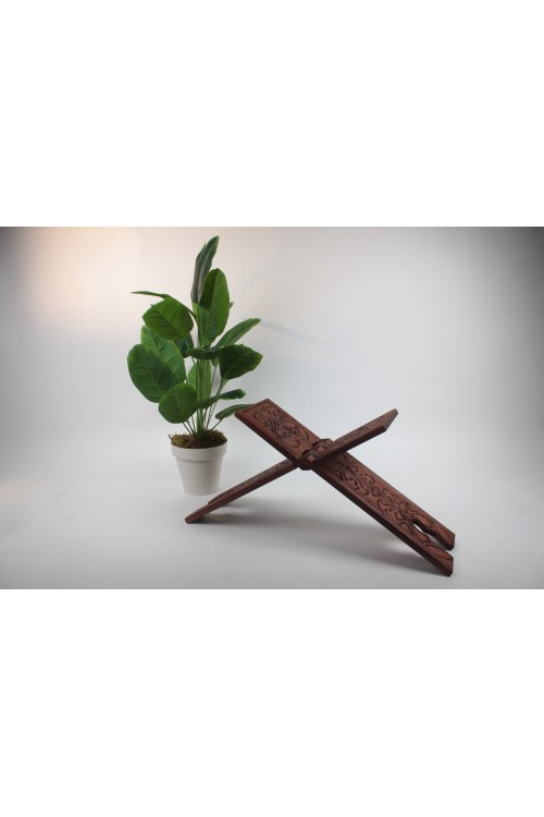 Orta 65 cm Çam Oyması Rahle – Geleneksel Selçuklu Motifli, Katlanabilir Ahşap Kitap Okuma Standı