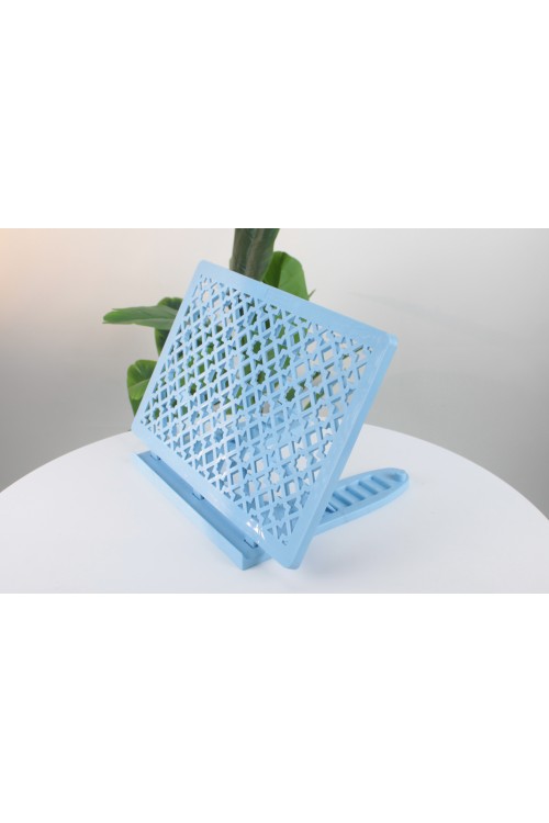 Mavi Ayarlanabilir Plastik Masaüstü Rahle – Geometrik Selçuklu Desenli, Kademeli ve Katlanabilir Kitap Okuma Standı