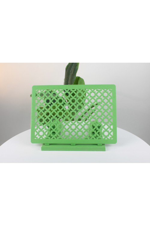 Yeşil Ayarlanabilir Plastik Masaüstü Rahle – Geometrik Selçuklu Desenli, Kademeli ve Katlanabilir Kitap Okuma Standı