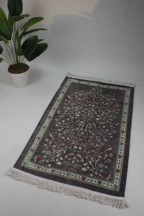 Gri Astarlı Ravza 1. Sınıf Seccade – Jakarlı Dokuma, Lüks Pamuklu Doku ve Çiçek Motifli Premium Namazlık