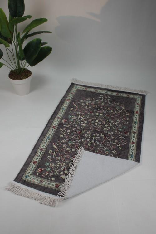 Gri Astarlı Ravza 1. Sınıf Seccade – Jakarlı Dokuma, Lüks Pamuklu Doku ve Çiçek Motifli Premium Namazlık