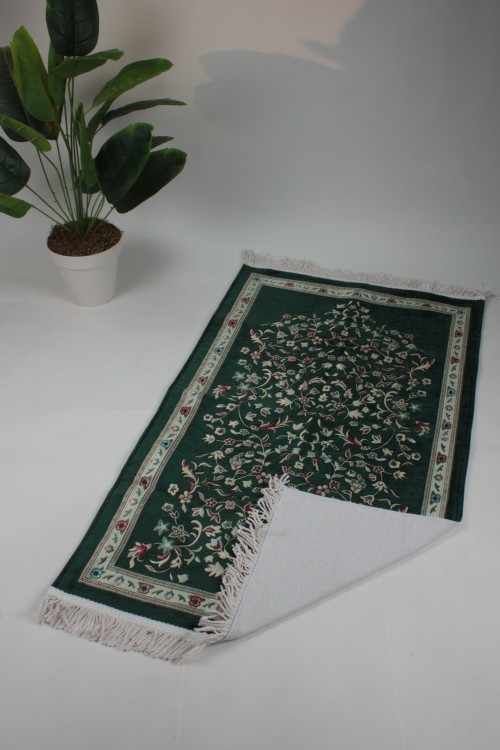 Yeşil Astarlı Ravza 1. Sınıf Seccade – Jakarlı Dokuma, Lüks Pamuklu Doku ve Çiçek Motifli Premium Namazlık