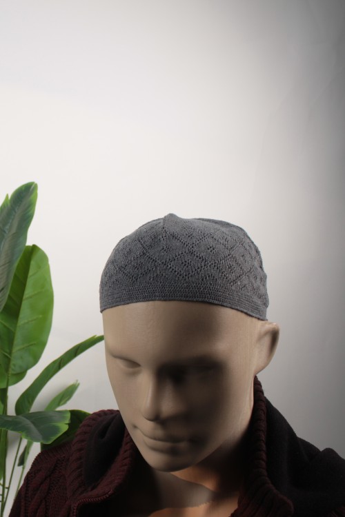 Gri 12'li Paket Klasik Örgü Takke – Hac ve Umre İçin  Esnek ve Hava Alan Hediyelik Erkek Takke Seti