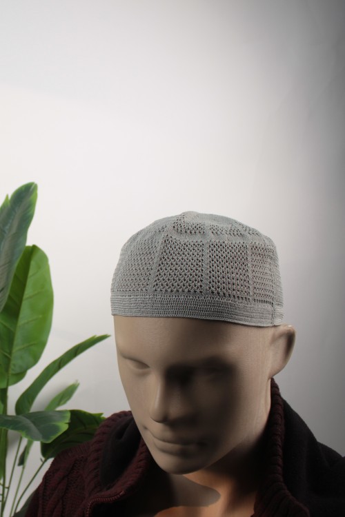 Gri 12'li Paket Kaliteli Örgü Takke – Hac ve Umre İçin  Esnek ve Hijyenik Poşetli Hediyelik Erkek Takke Seti