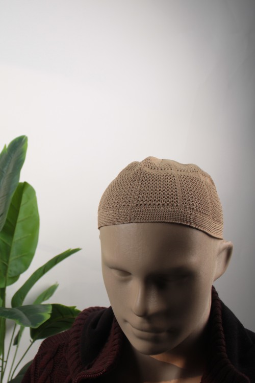 Kahverengi 12'li Paket Kaliteli Örgü Takke – Hac ve Umre İçin  Esnek ve Hijyenik Poşetli Hediyelik Erkek Takke Seti