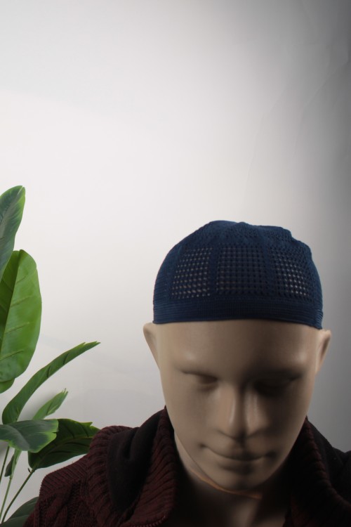 Lacivert 12'li Paket Kaliteli Örgü Takke – Hac ve Umre İçin  Esnek ve Hijyenik Poşetli Hediyelik Erkek Takke Seti