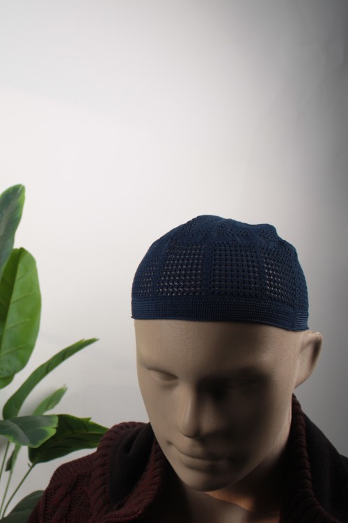 Lacivert 12'li Paket Kaliteli Örgü Takke – Hac ve Umre İçin  Esnek ve Hijyenik Poşetli Hediyelik Erkek Takke Seti