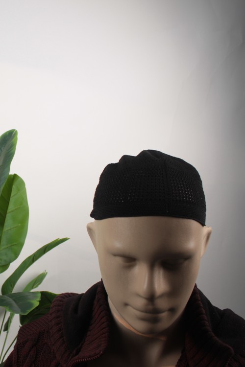 Siyah 12'li Paket Kaliteli Örgü Takke – Hac ve Umre İçin  Esnek ve Hijyenik Poşetli Hediyelik Erkek Takke Seti