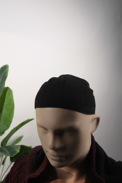 Siyah 12'li Paket Kaliteli Örgü Takke – Hac ve Umre İçin  Esnek ve Hijyenik Poşetli Hediyelik Erkek Takke Seti