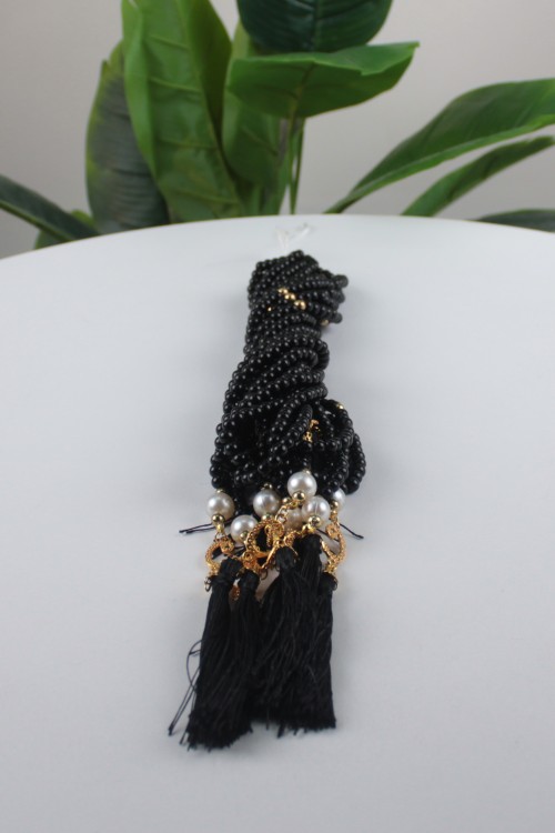 İncili 6 mm Cam İnci 99’lu Namaz Tesbihi – 10’lu Ekonomik Deste, Altın Renk Vav Detaylı ve İpek Püsküllü Hediyelik Tesbih Seti