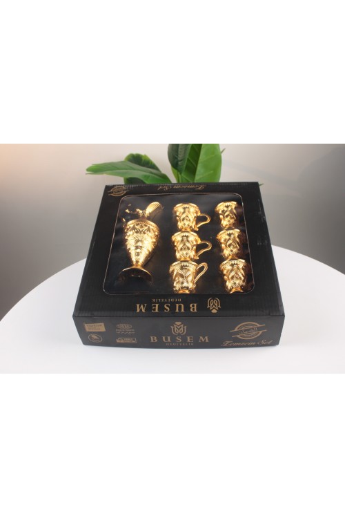 Busem Gold Zemzem Takımı – Osmanlı Motifli, Altın Kaplama Görünümlü 8 Parça Lüks İkram Seti