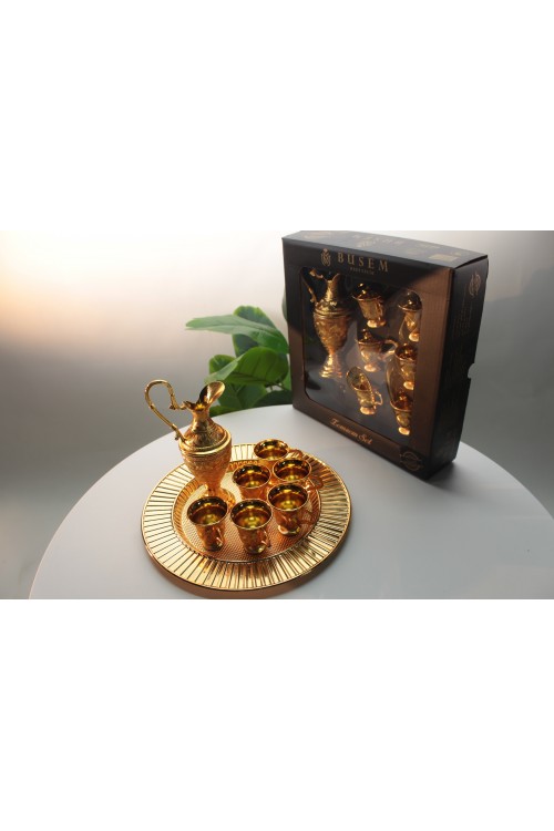 Busem Gold Zemzem Takımı – Osmanlı Motifli, Altın Kaplama Görünümlü 8 Parça Lüks İkram Seti