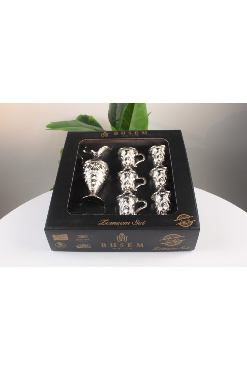Busem Gümüş Zemzem Takımı – Osmanlı Motifli, Gümüş Kaplama Görünümlü 8 Parça Lüks İkram Seti