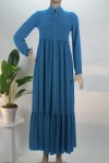Mavi Beli ve Eteği Fırfırlı Krep Ferace