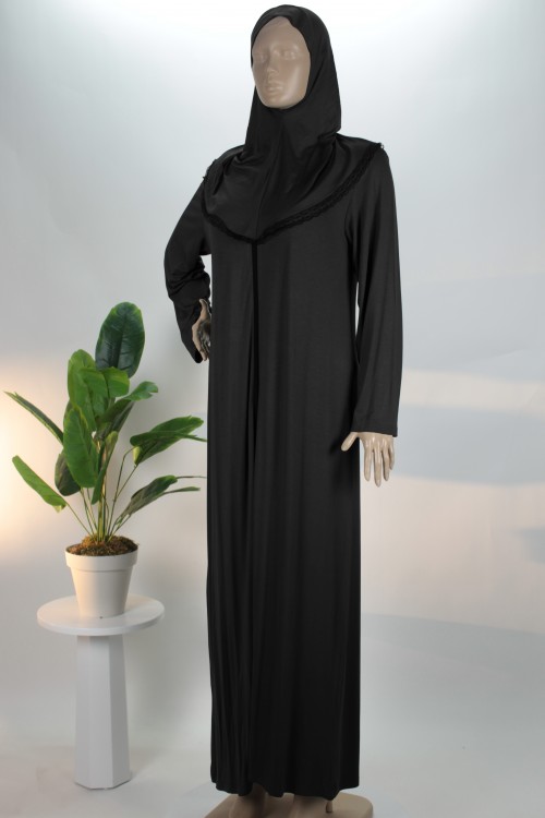 Siyah Fermuarlı Penye Namaz Elbisesi