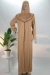 Kahverengi Fermuarlı Penye Namaz Elbisesi