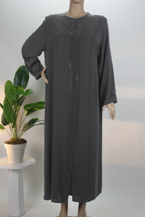 Antrasit Ortası Taş Şeritli Medine İpeği Anne Model Ferace