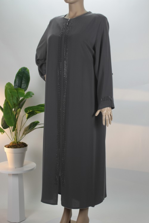 Antrasit Ortası Taş Şeritli Medine İpeği Anne Model Ferace