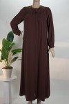 Acı Kahve Yaka Pileli Medine İpeği Ferace
