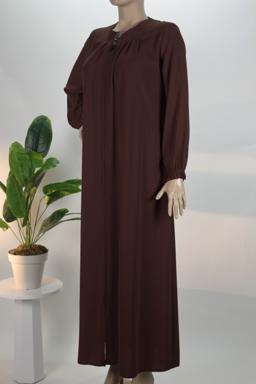 Acı Kahve Yaka Pileli Medine İpeği Ferace