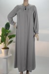 Gri Yaka Pileli Medine İpeği Ferace