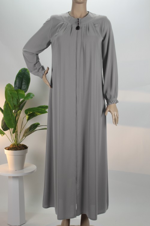 Gri Yaka Pileli Medine İpeği Ferace