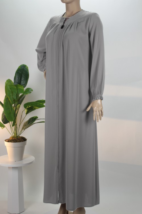 Gri Yaka Pileli Medine İpeği Ferace