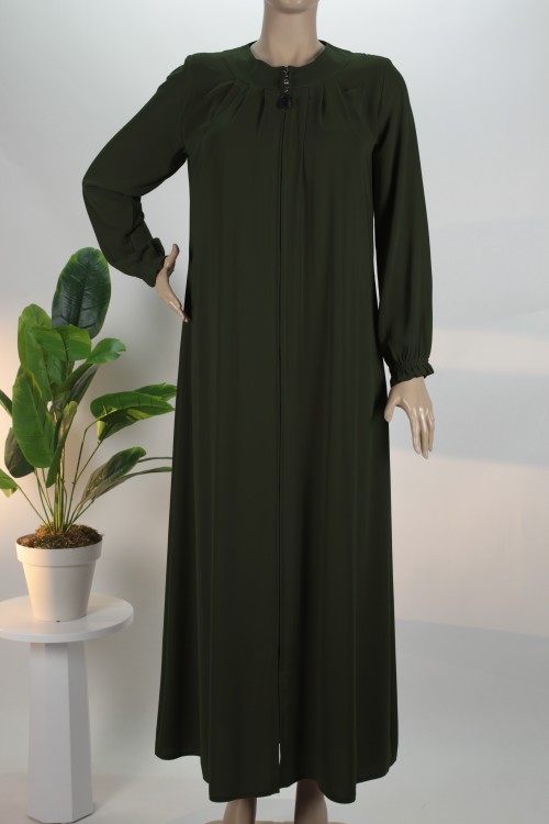 Haki Yaka Pileli Medine İpeği Ferace