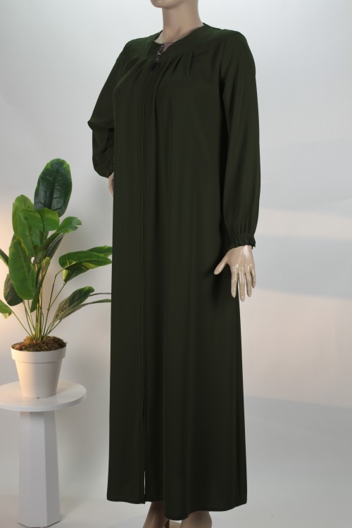 Haki Yaka Pileli Medine İpeği Ferace