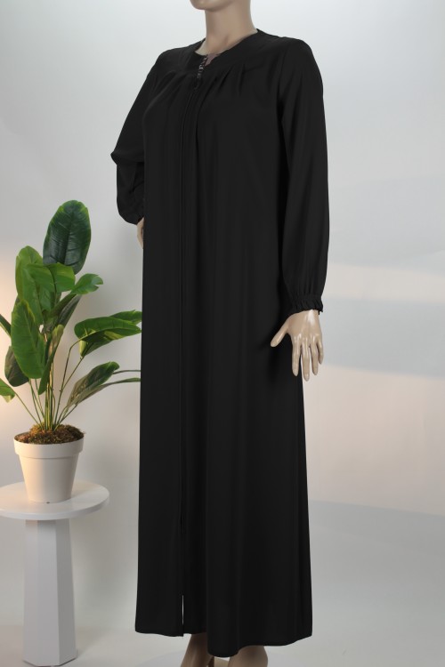 Siyah Yaka Pileli Medine İpeği Ferace