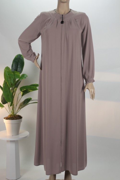 Krem Yaka Pileli Medine İpeği Ferace